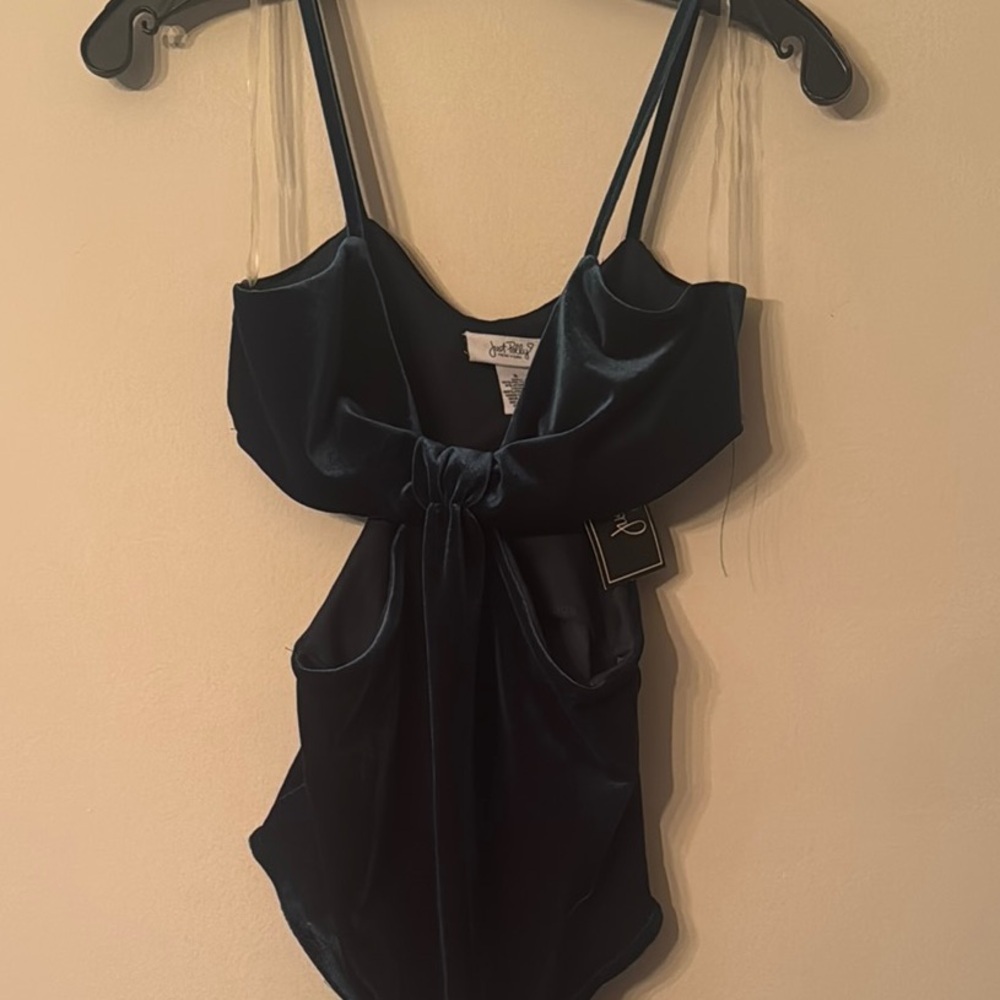 Green Velvet Cutout Bodysuit - Picture 2 of 5